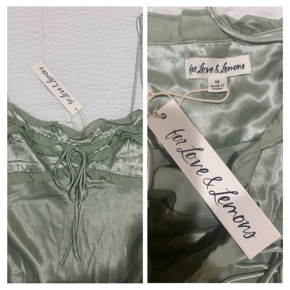 NWT For Love & Lemons Natalie Maxi Dress – Desert Sage Silk Slip Dress SIZE:MED - Picture 3 of 9